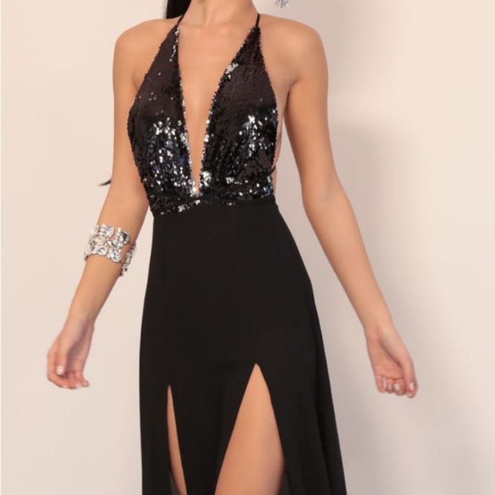 Lucy in the Sky Black Sequin Halter Maxi Dress